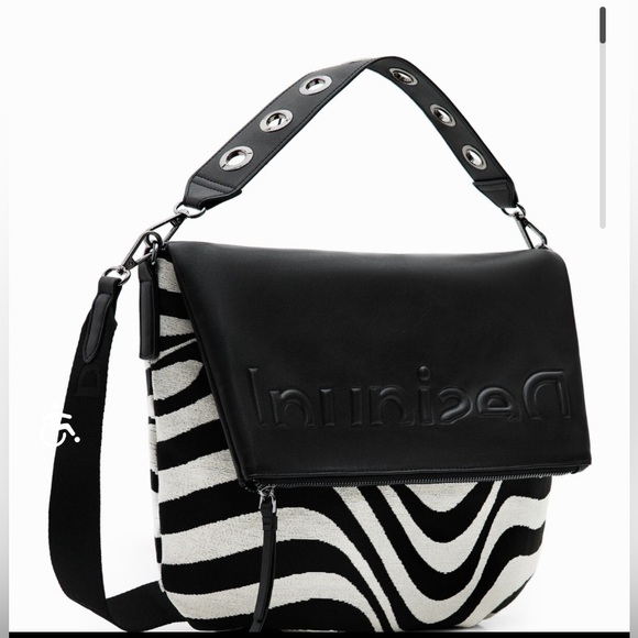 Desigual Zebra Print Flap Over Shoulder Bag Top Zip Pocket - Picture 1 of 12